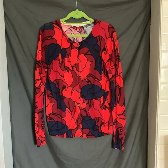 LOFT Red and Blue Floral Button Down Shirt - Picture 1 of 2